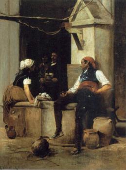 Jehan Georges Vibert : Chatting by the Fountain